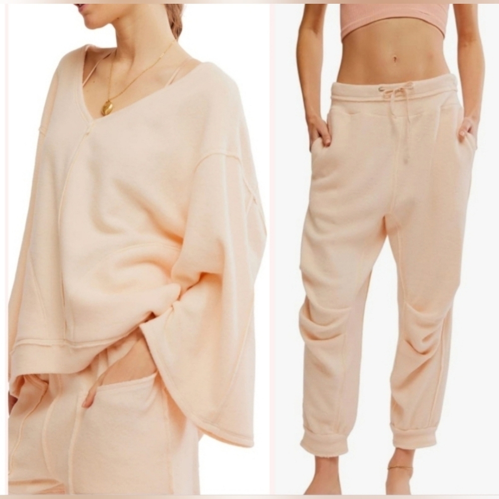 NWT Free People Day Off Fleece Set Peachy Cream - Picture 2 of 11